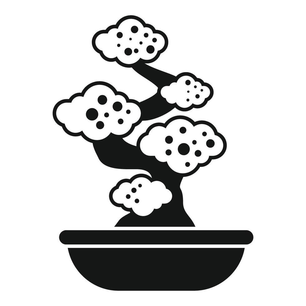 Bonsai tree growing in a pot, minimalist black and white icon vector