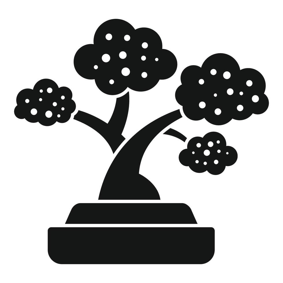 Bonsai tree growing in a small pot, minimalist black and white icon vector