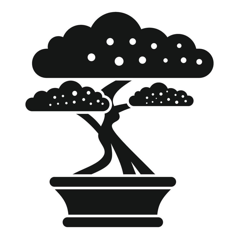 Bonsai tree growing in a pot, minimalist silhouette icon vector