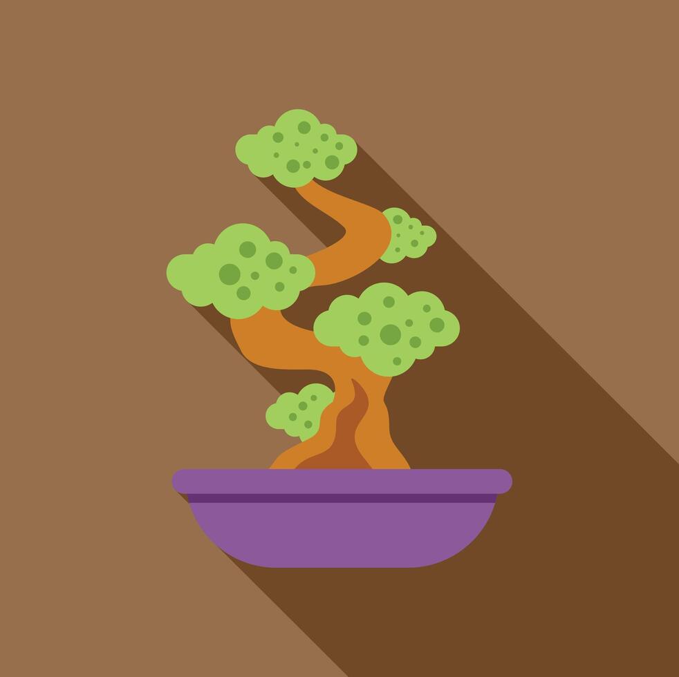 Small bonsai tree growing in a purple pot with long shadow vector