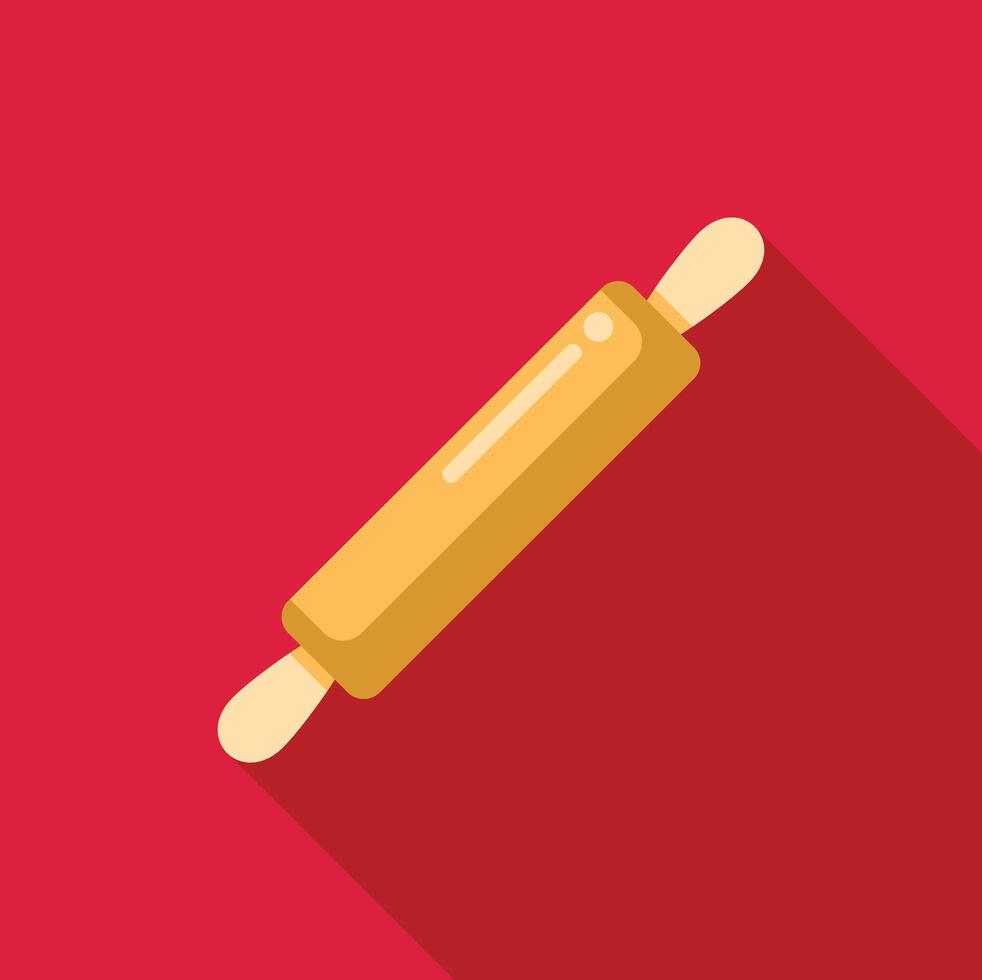 Wooden rolling pin lying on red background, baking tools for delicious pastries vector
