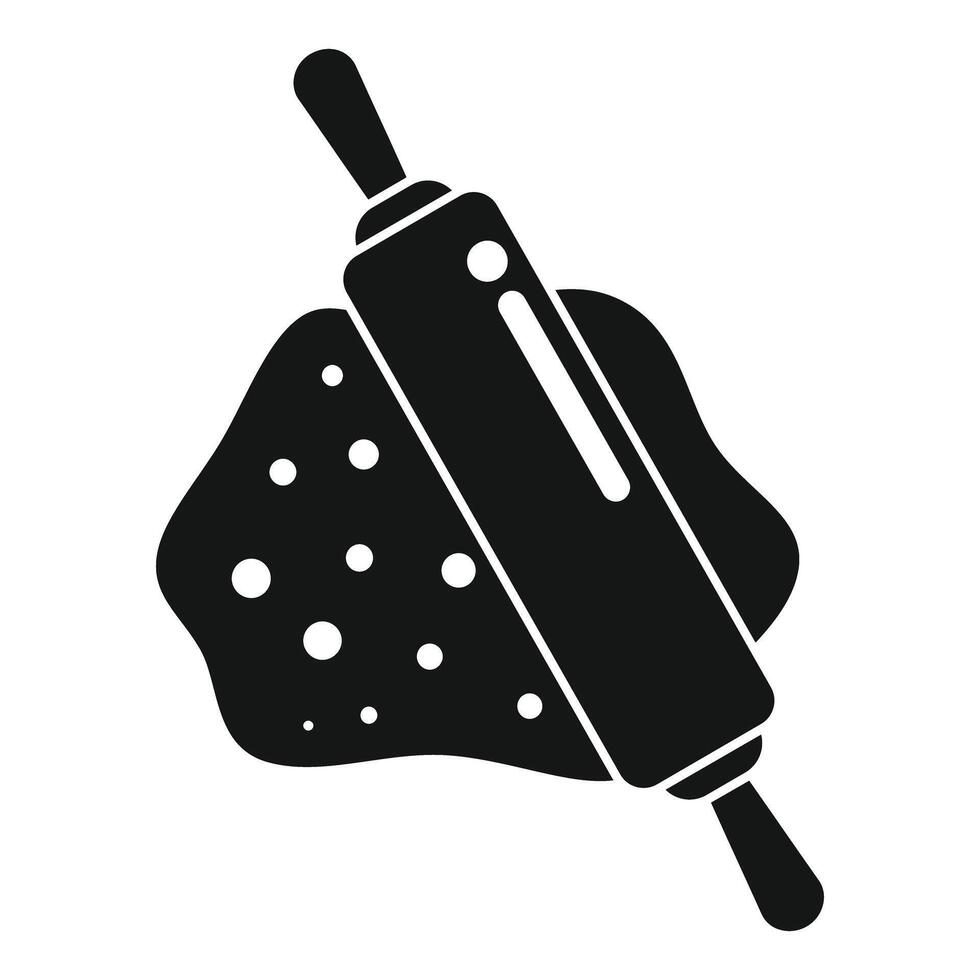 Rolling pin flattening dough, bakery icon in simple style vector