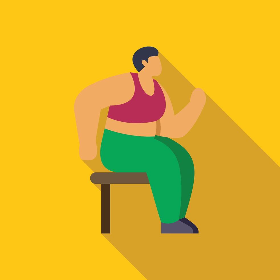 Promoting body positivity and healthy lifestyle, overweight person takes a break on bench after exercising vector