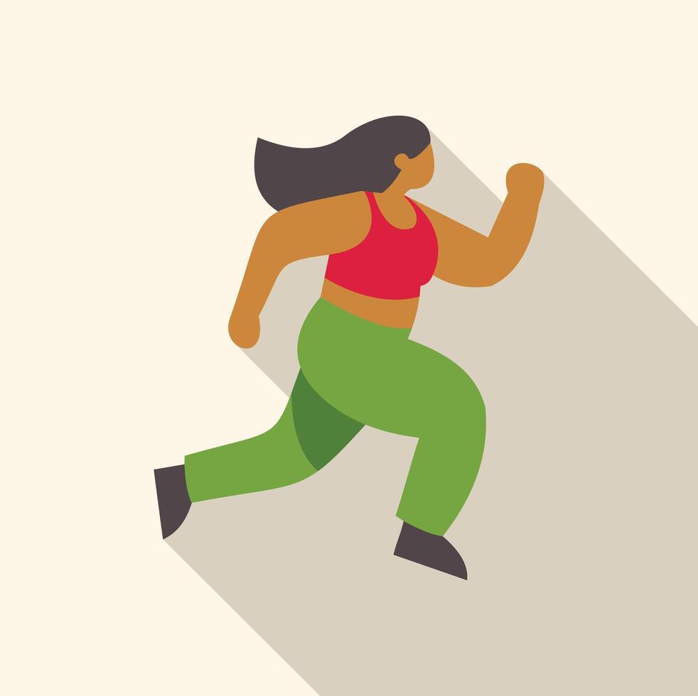 Plus size woman running, embracing fitness and body positivity vector