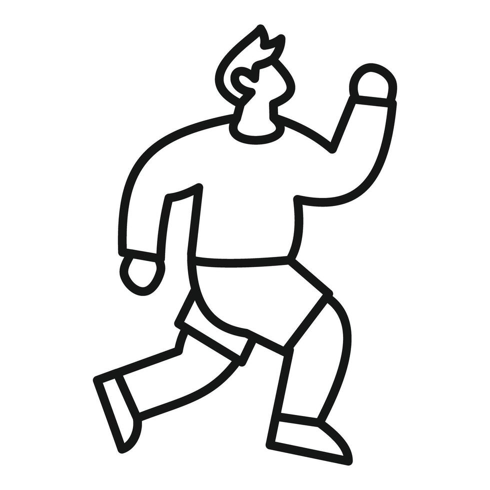 Young man running and raising one arm, simple outline icon vector