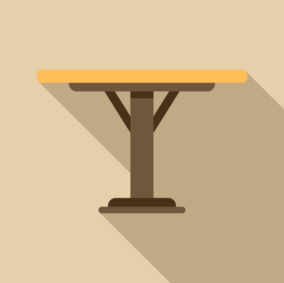 Round wooden table with central leg casting long shadow vector