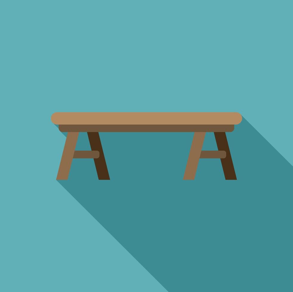 Wooden bench casting long shadow on turquoise background vector