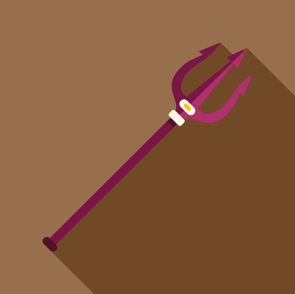 Purple trident devil pitchfork on brown background with long shadow vector
