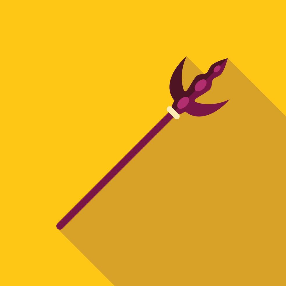 Magic staff with purple blade and wooden handle on yellow background vector