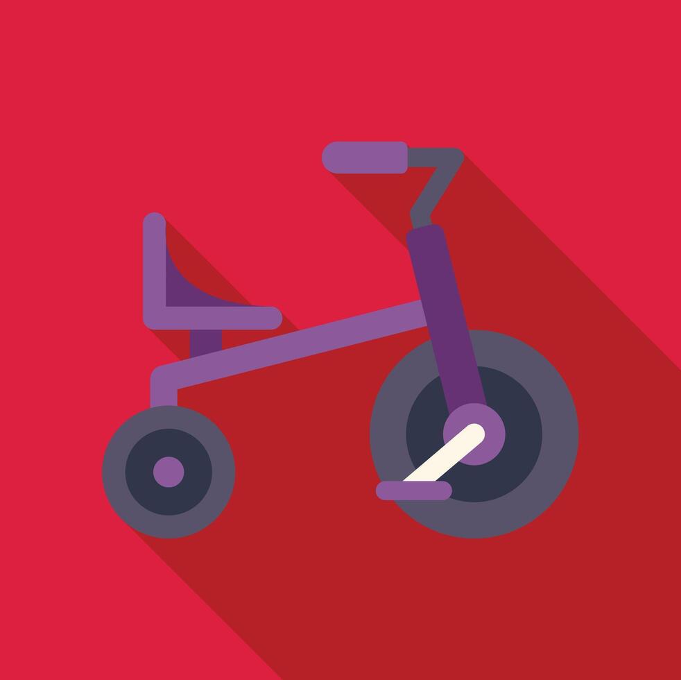 Purple tricycle for children with long shadow on red background vector