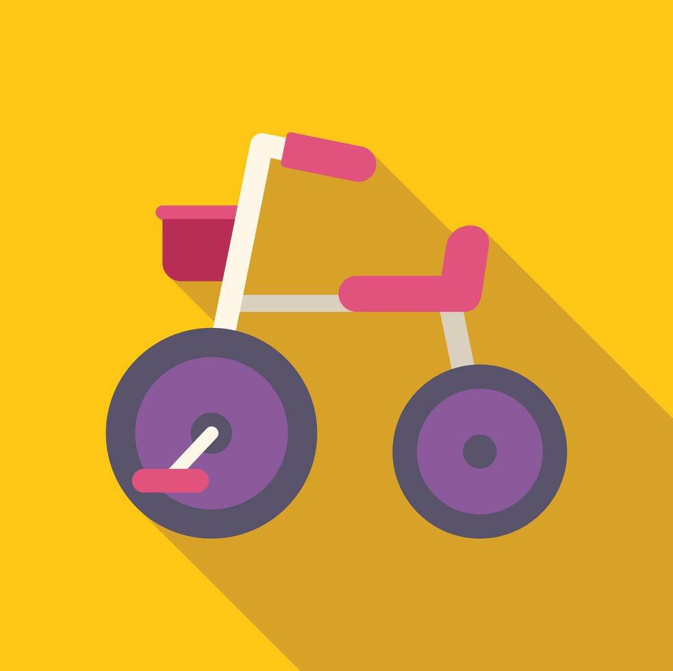 Pink tricycle with basket on yellow background representing childhood memories vector