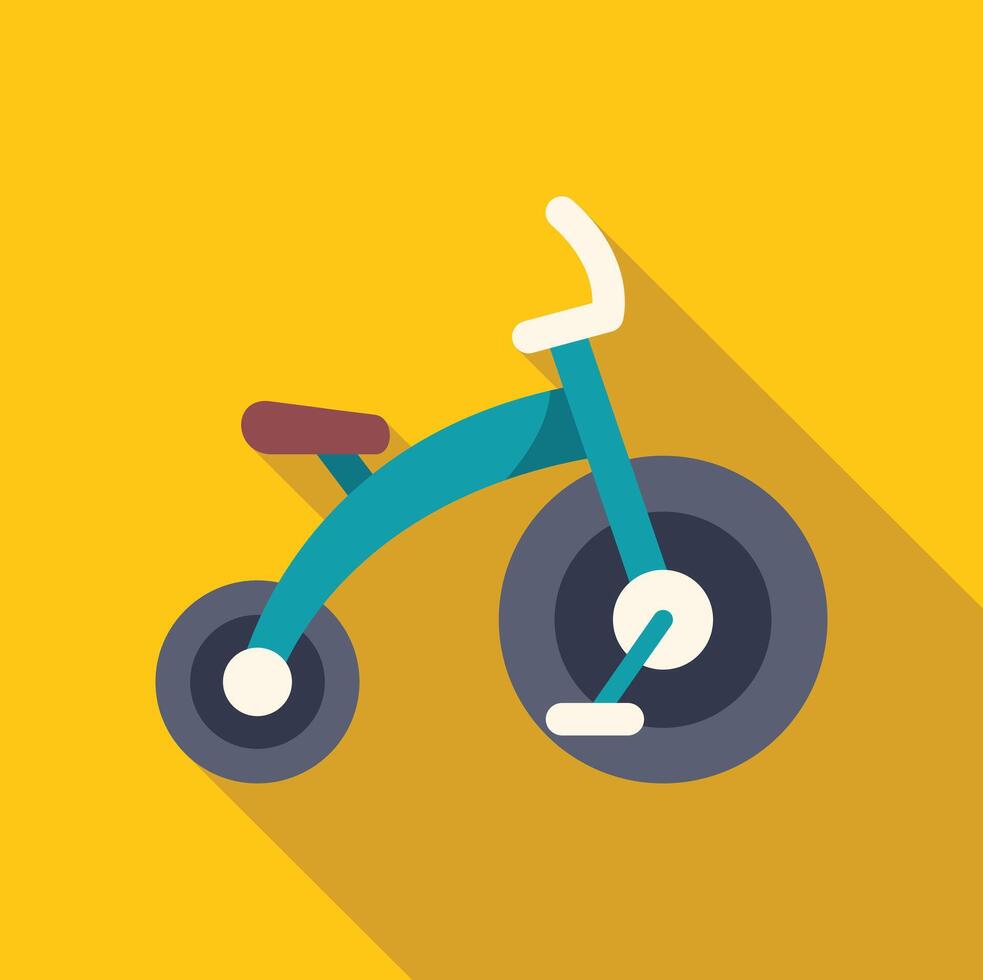 Children's three wheeled bicycle casting long shadow on yellow background vector