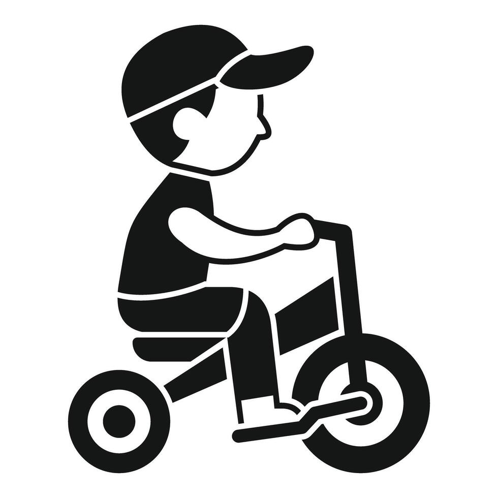Boy riding tricycle wearing cap in simple black and white style vector