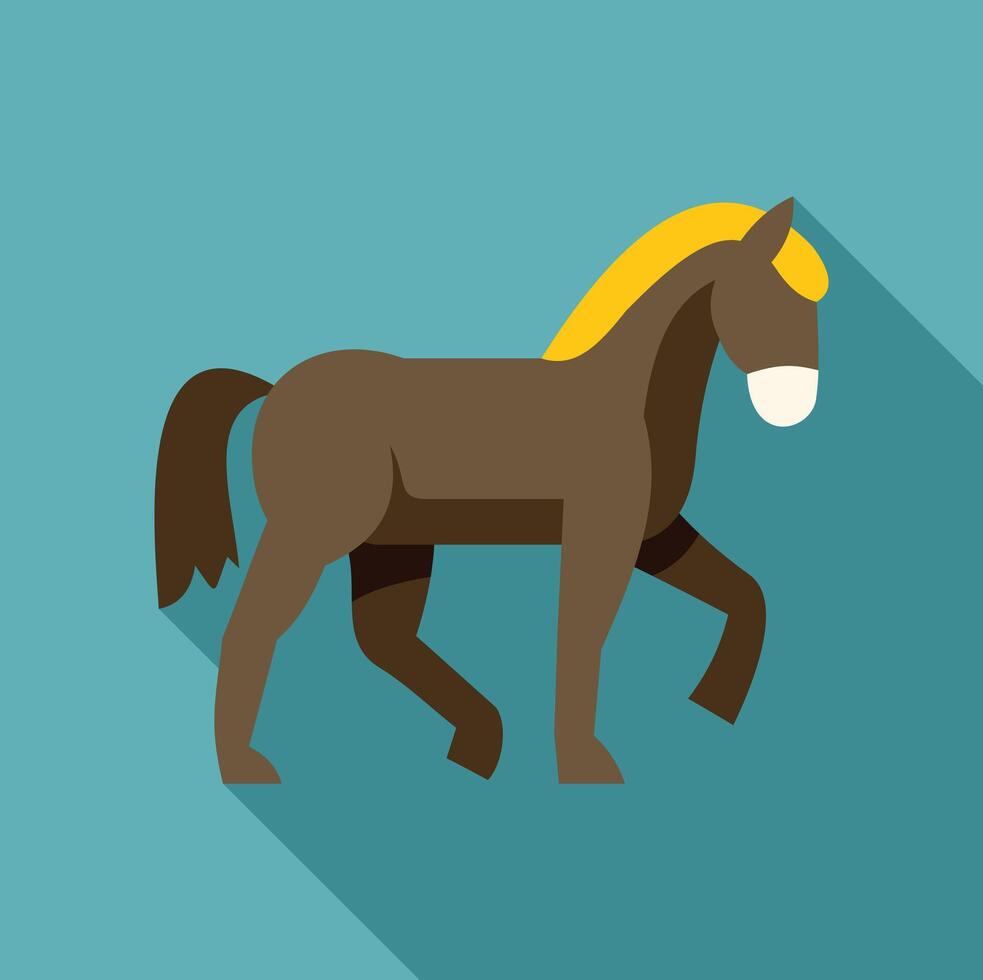 Brown horse walking with yellow mane and tail in flat design vector