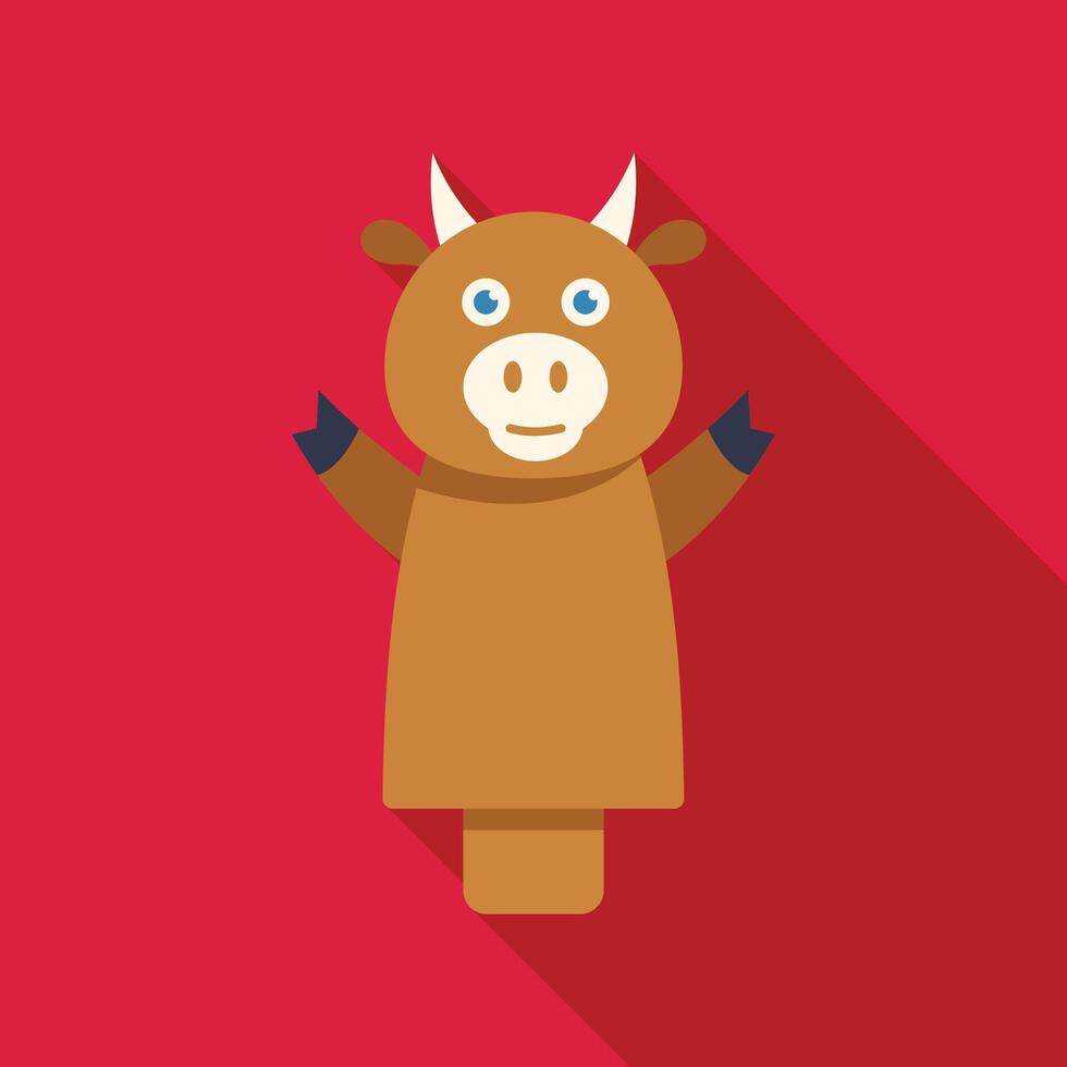 Glove puppet bull toy on red background is waving vector