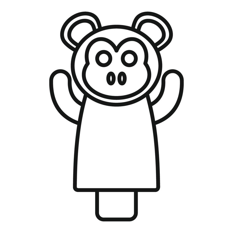 Monkey puppet waving with raised hands, line art illustration vector