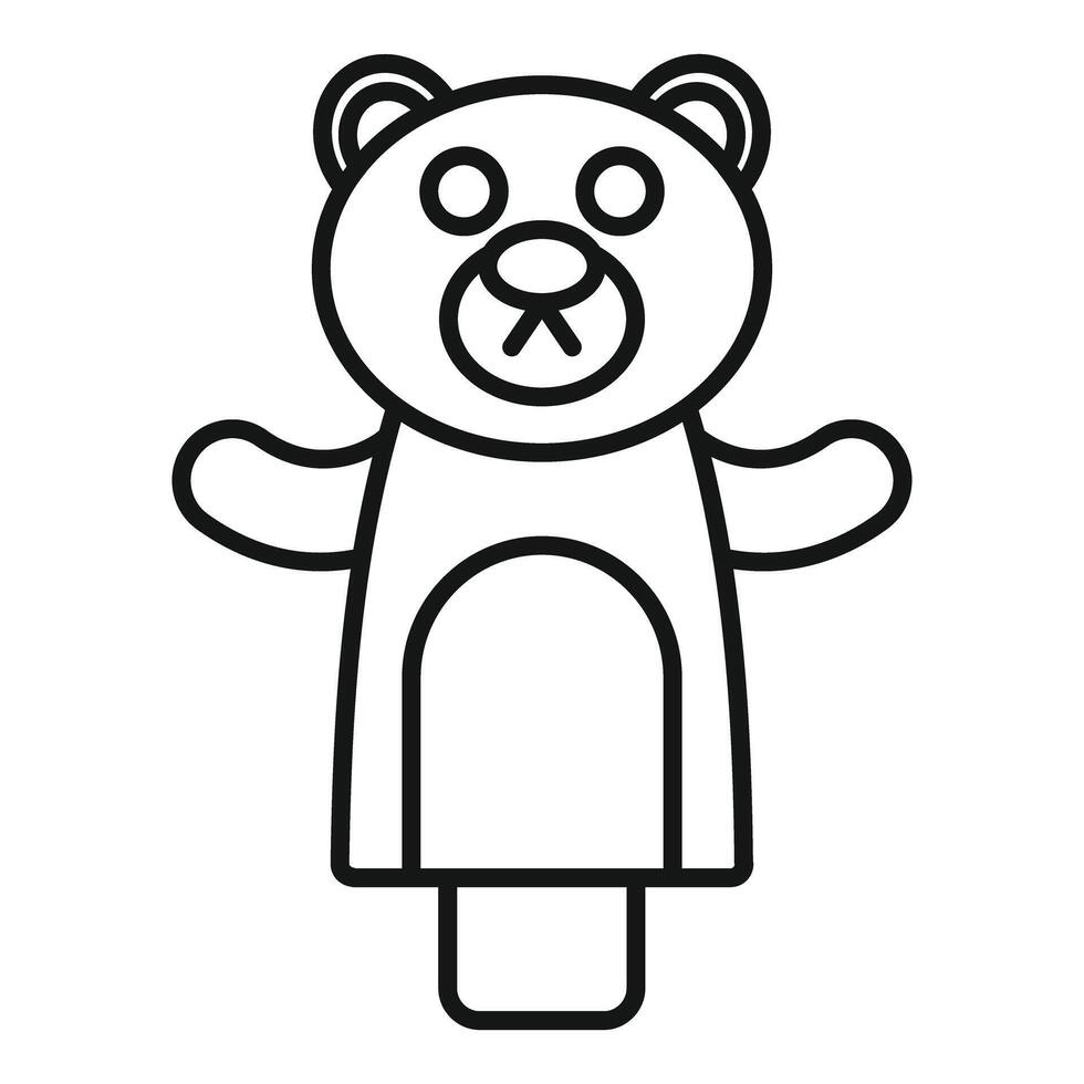 Hand puppet bear toy showing open arms in black and white line art style vector