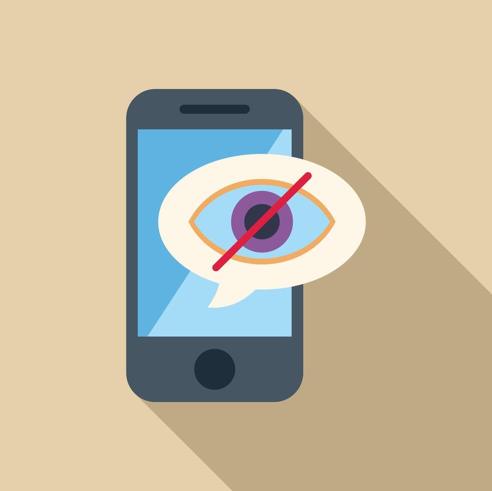 Smartphone showing blind eye in speech bubble, blocking and hiding information vector