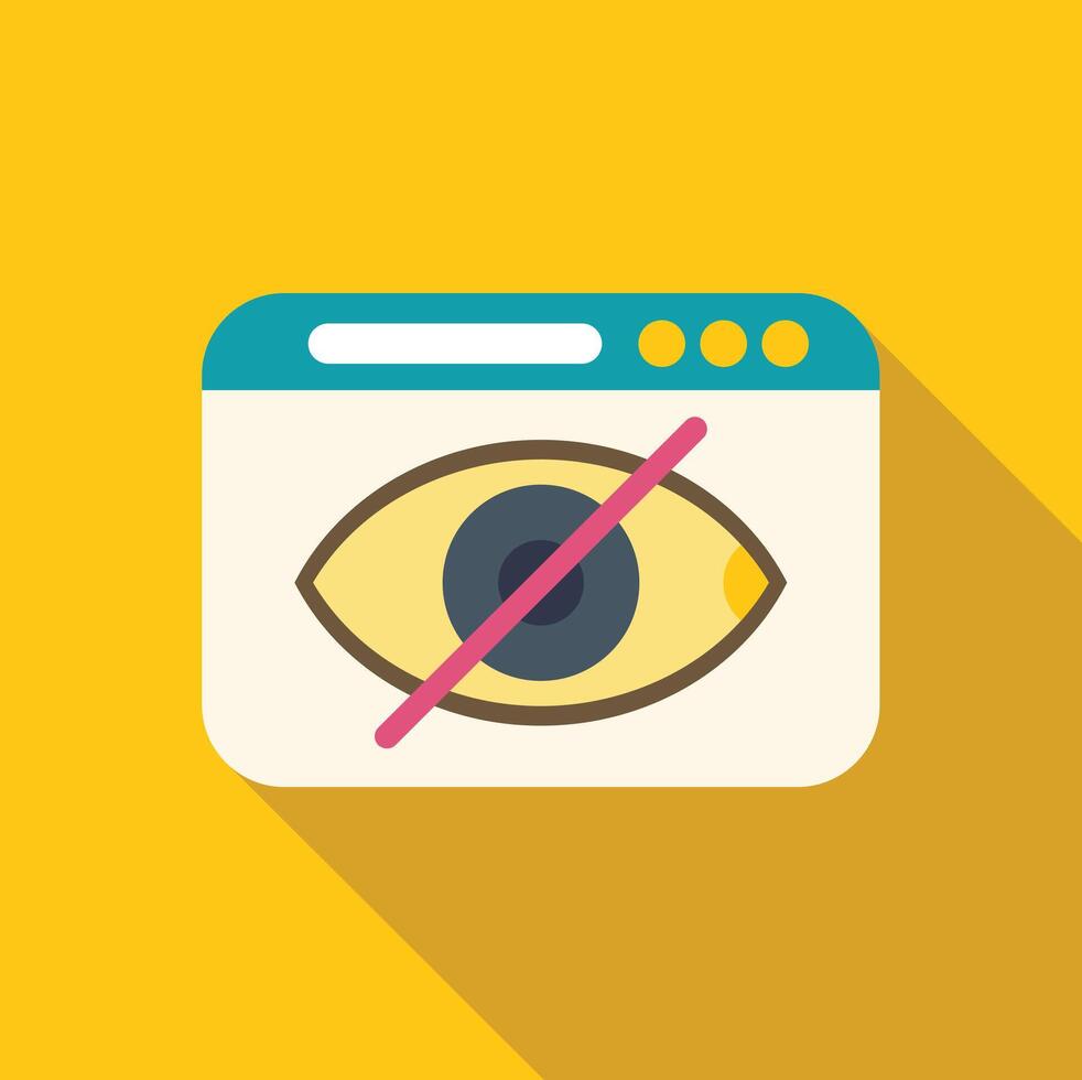 Invisible browsing mode, website showing blocked eye symbol vector