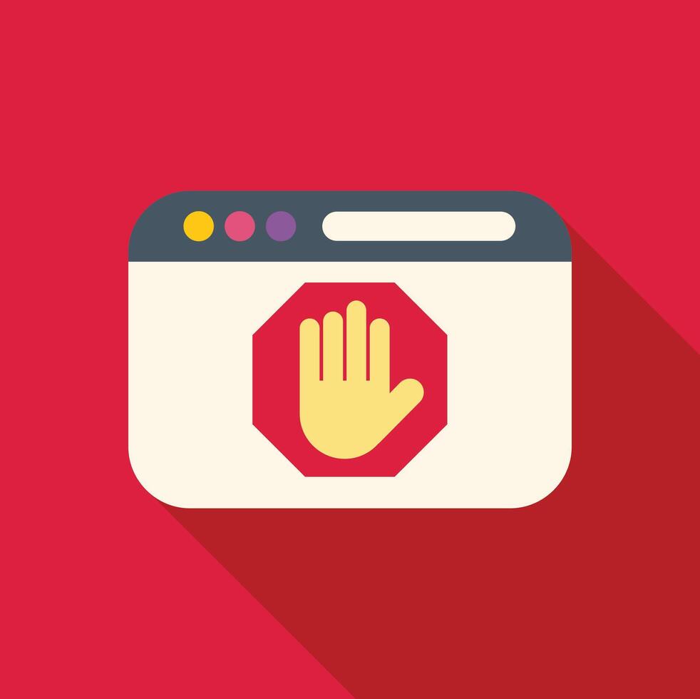 Browser window showing stop hand signal for blocked website vector