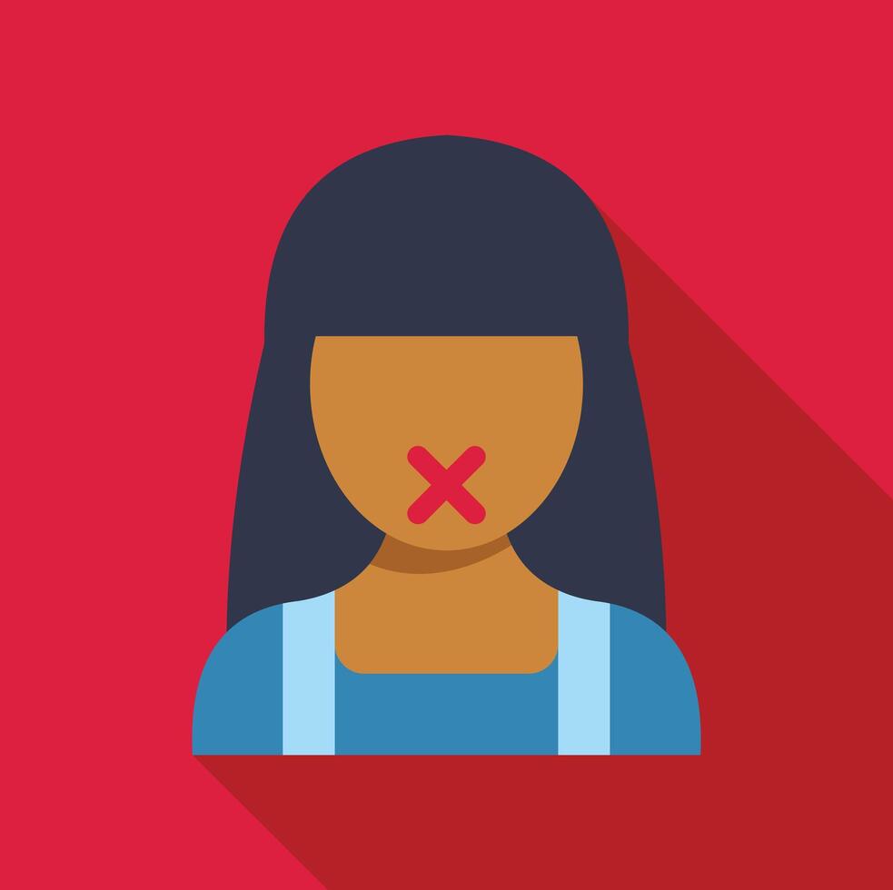 Woman with red cross tape over her mouth showing censorship and silence vector