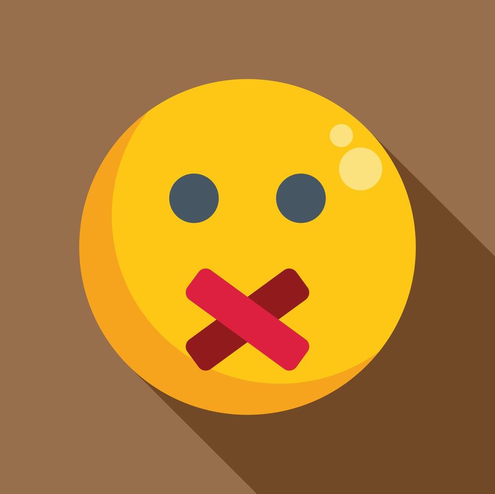 Yellow emoji keeping quiet with mouth sealed on brown background vector