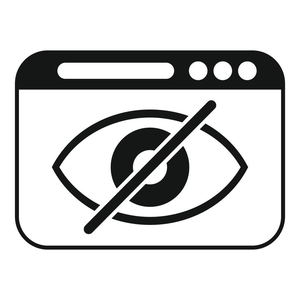 Crossed eye in browser window symbolizing hidden content or invisibility vector