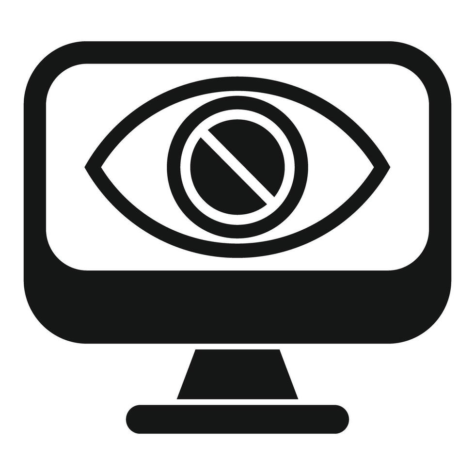 Crossed eye monitoring showing blocked vision on computer screen vector