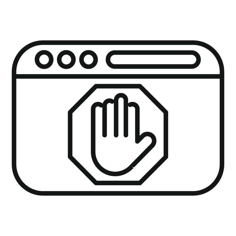 Hand stopping content on website window with stop sign icon vector