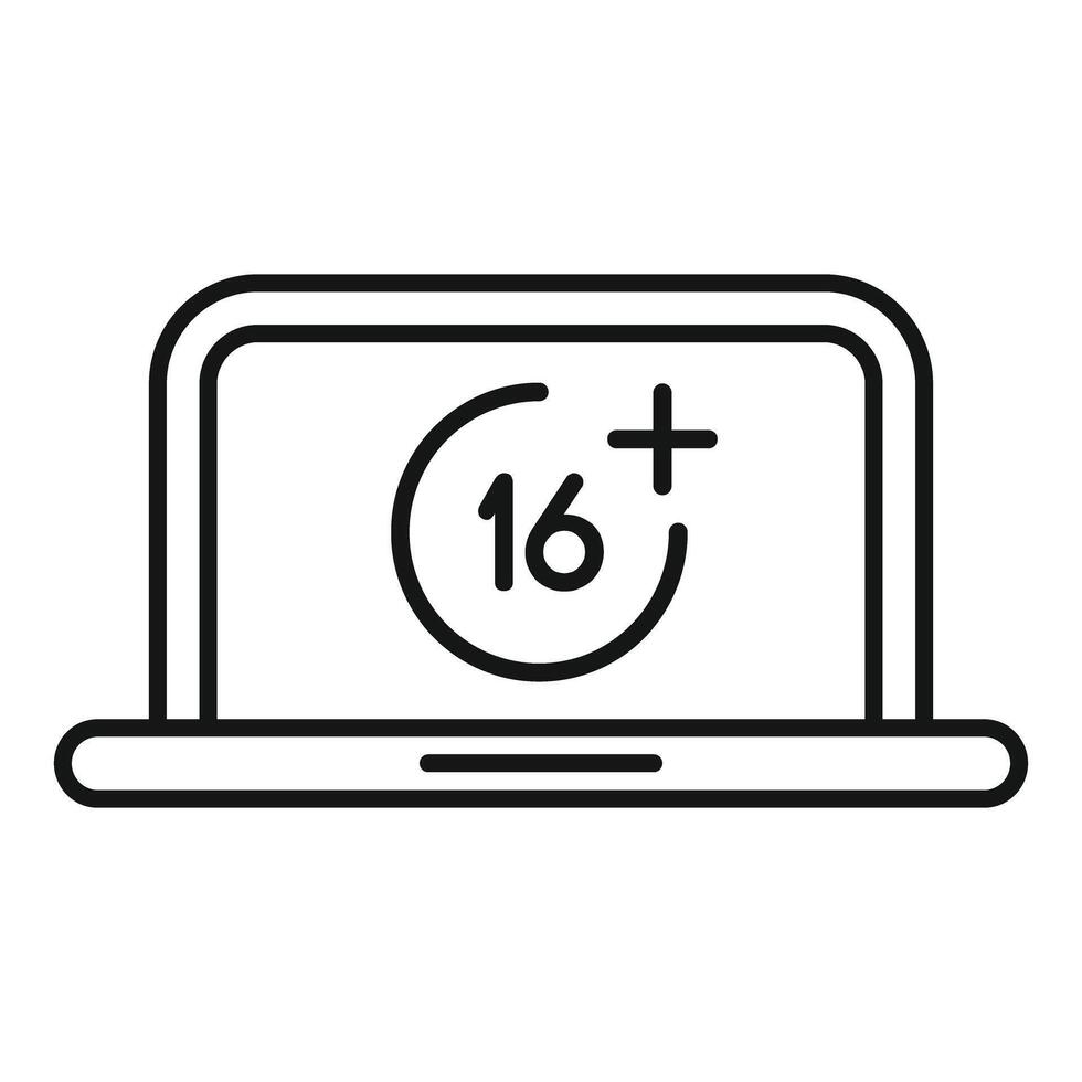 Laptop showing 16 plus age restriction symbol for mature content vector