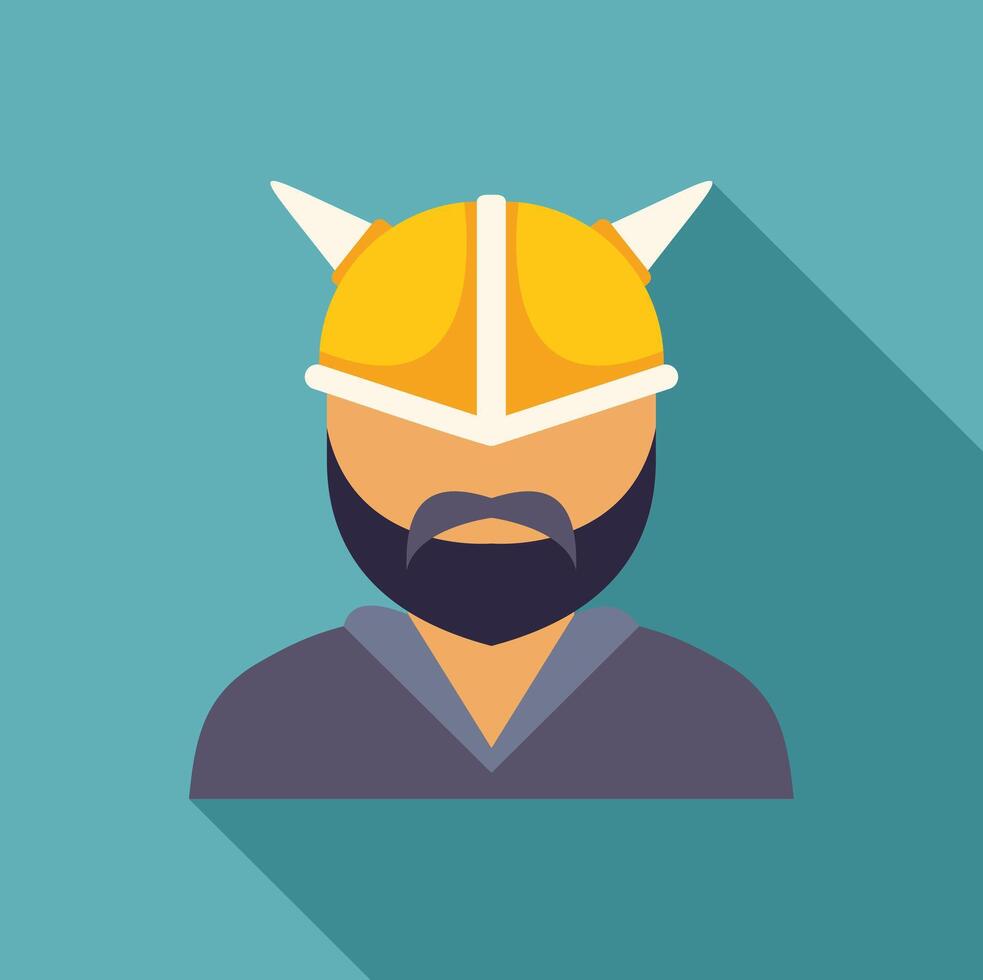 Bearded viking warrior wearing horned helmet flat design illustration vector