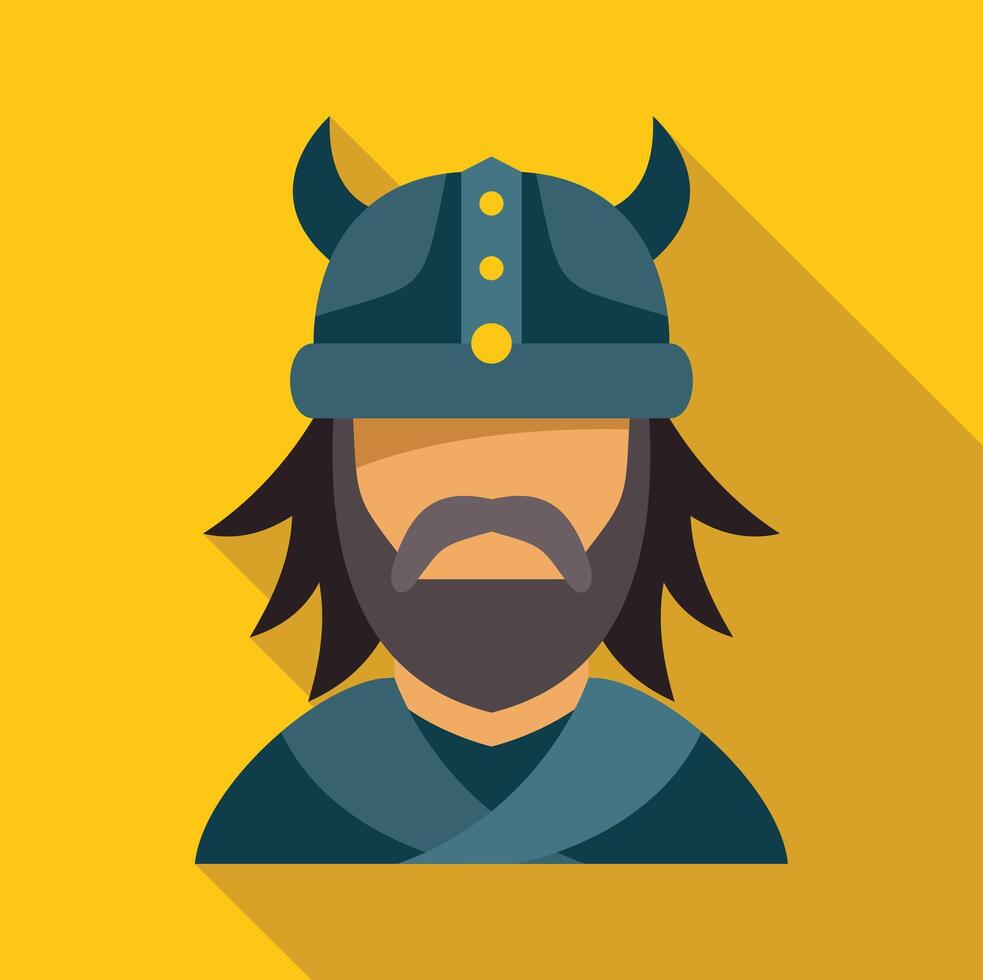 Viking warrior wearing horned helmet, flat design illustration vector