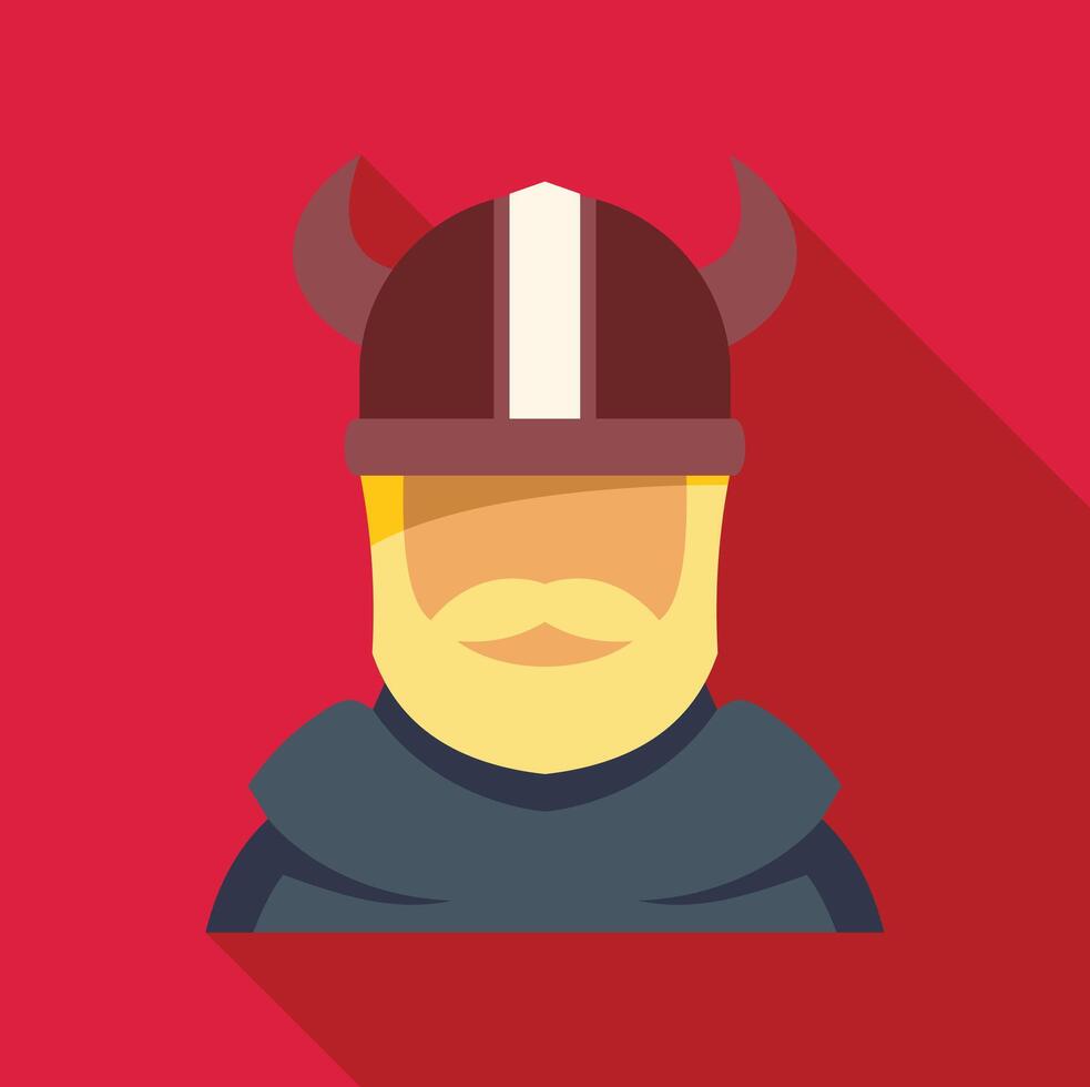 Viking warrior with horned helmet and beard posing on red background vector