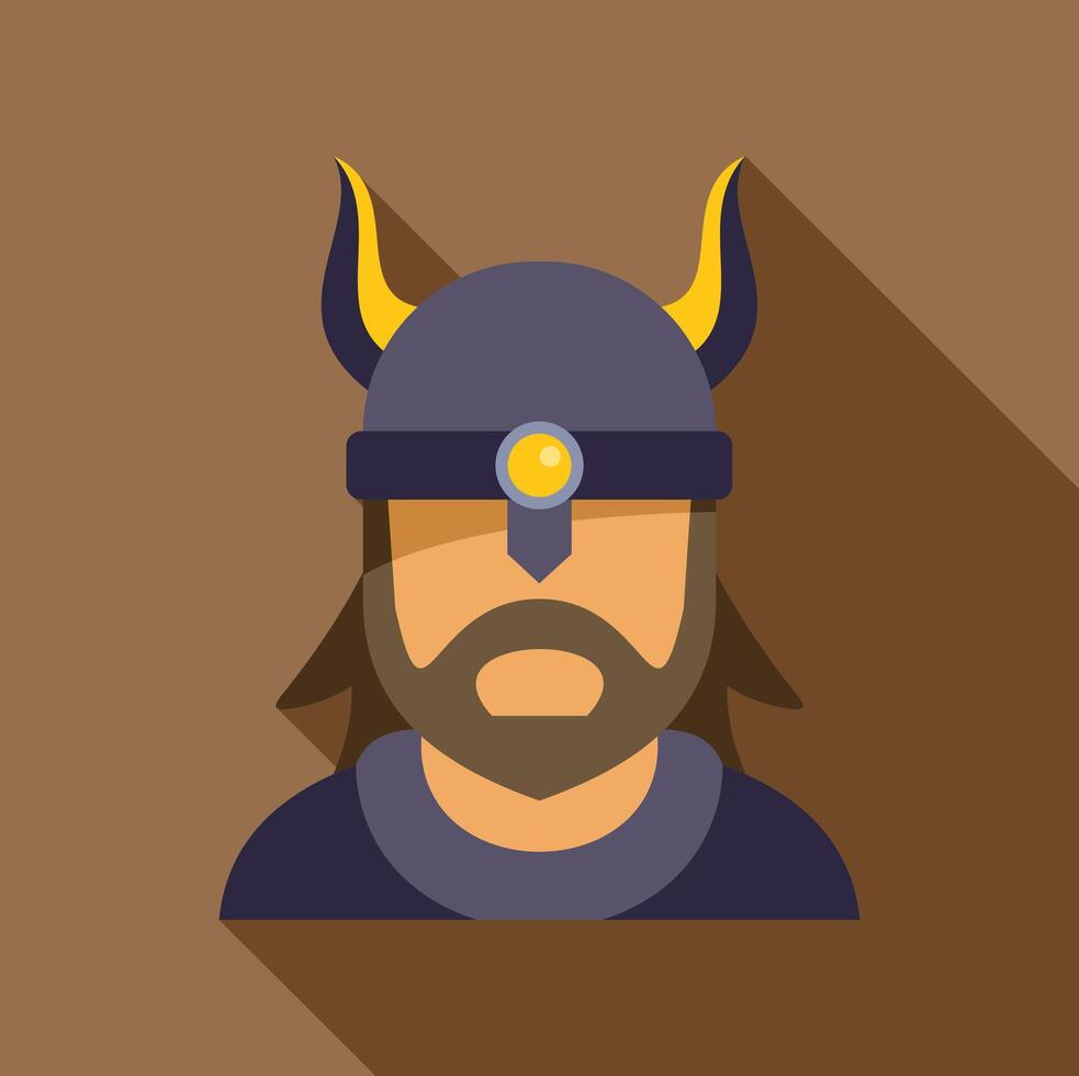 Viking warrior with horned helmet and long beard flat design illustration vector