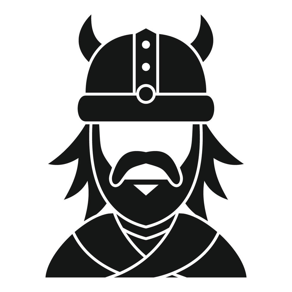 Portrait of viking warrior wearing horned helmet, simple icon vector