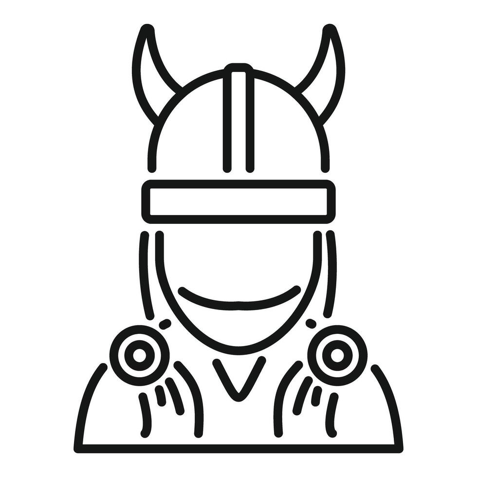 Viking warrior wearing horned helmet, line drawing illustration vector