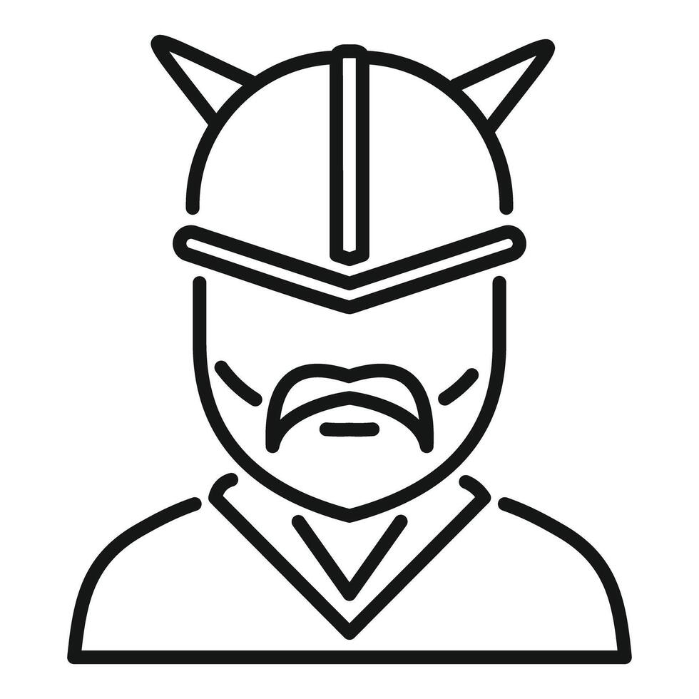 Viking warrior with horned helmet and mustache, line drawing illustration vector
