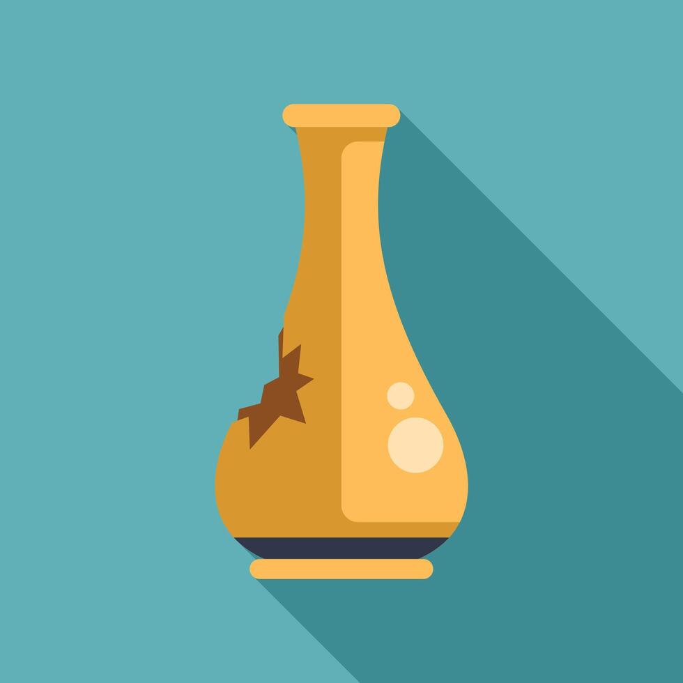 Broken clay vase showing cracks and damage on turquoise background vector