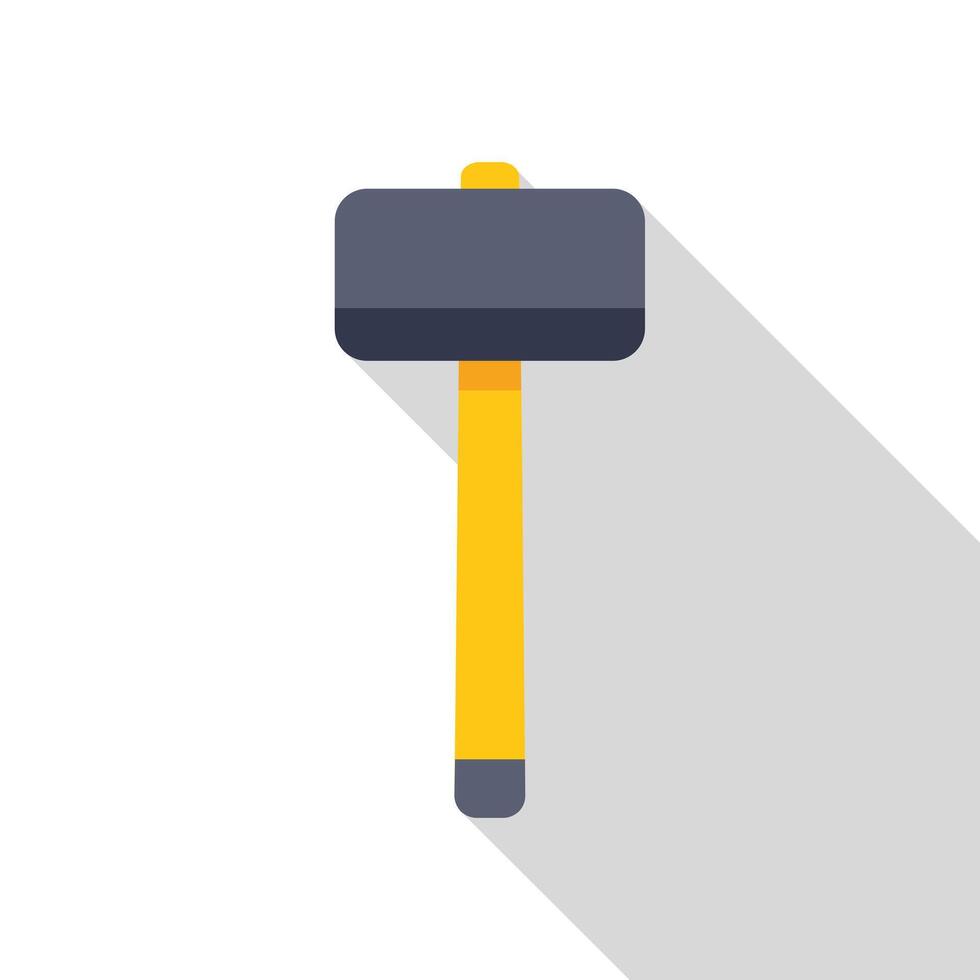 Sledgehammer with yellow handle and long shadow, flat design icon vector