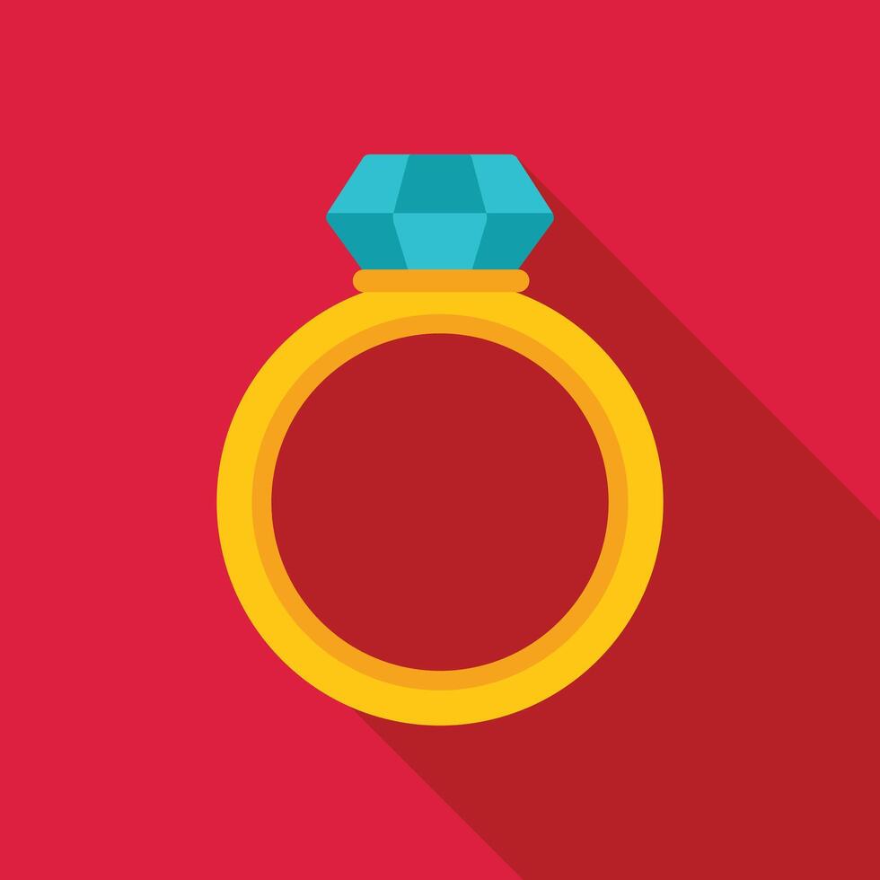Golden ring with light blue gem on red background vector