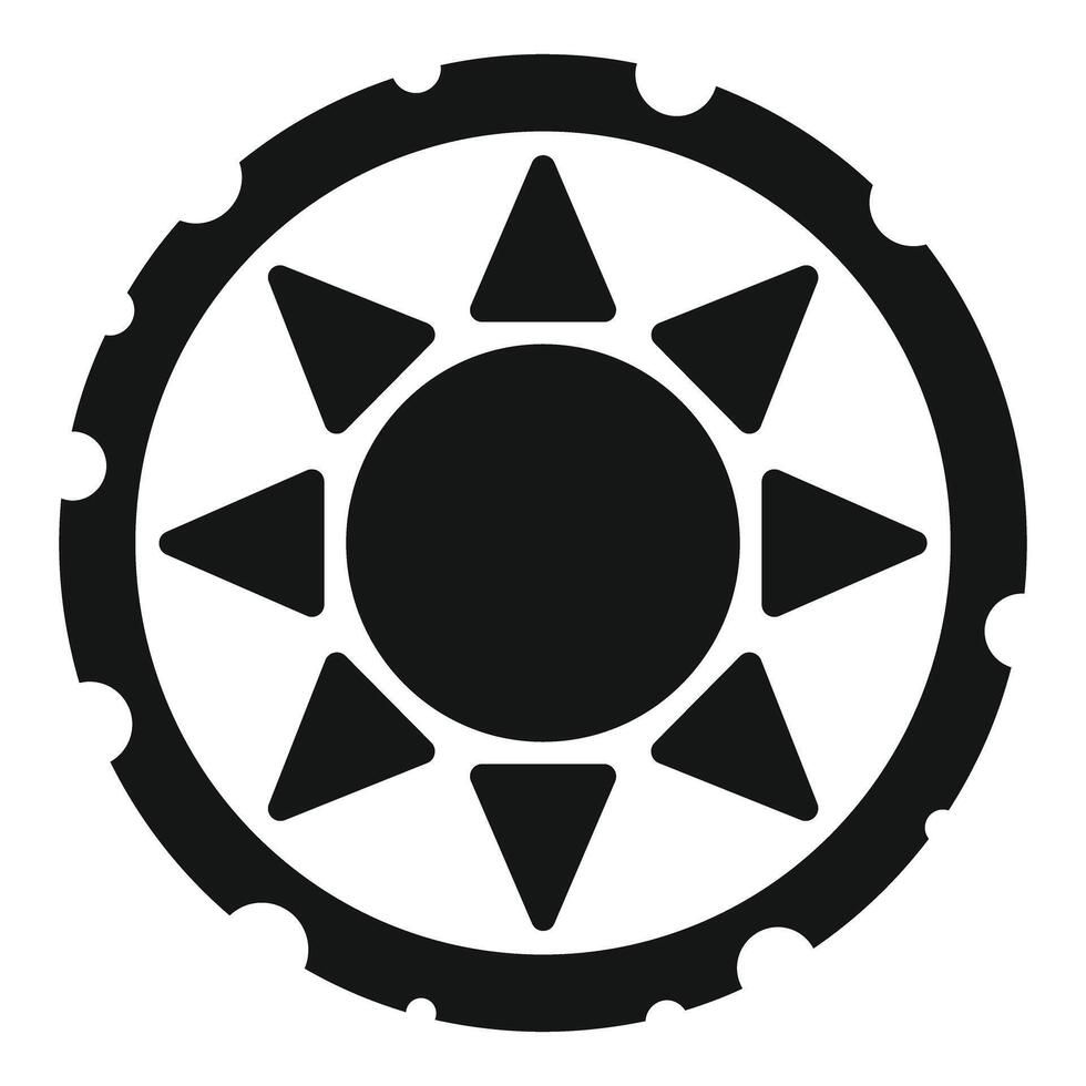 Sun shining inside a black circle with triangular rays and circular dots vector