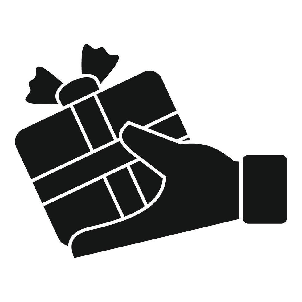 Hand holding wrapped gift box with ribbon bow, simple giving icon vector