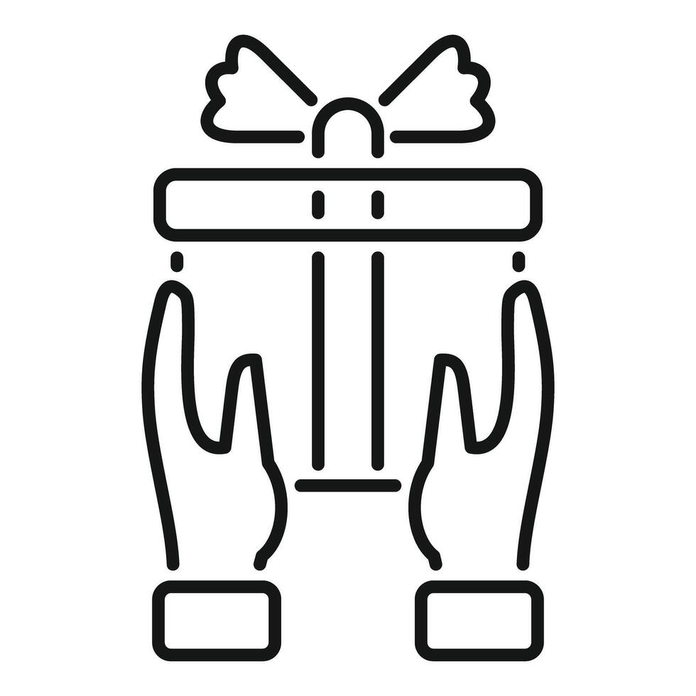 Two hands holding a gift box with a bow vector