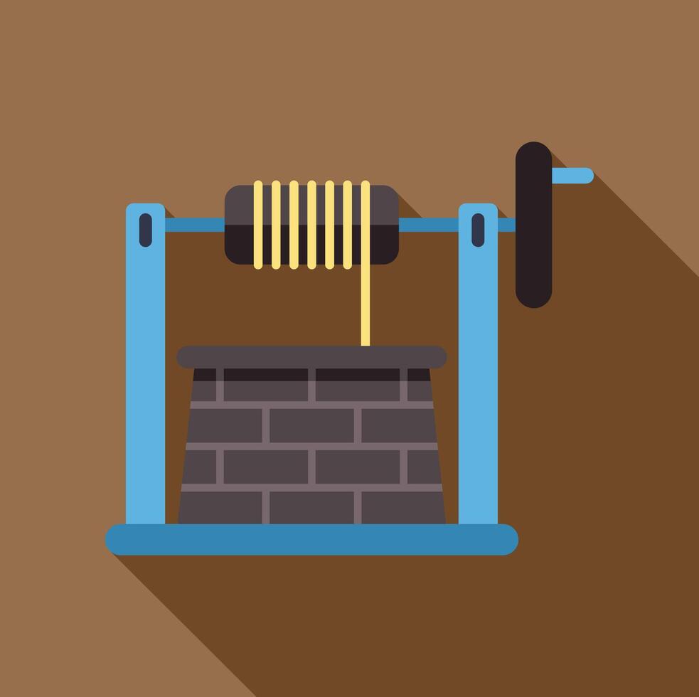 Water well with crank and rope lifting bucket on brown background vector