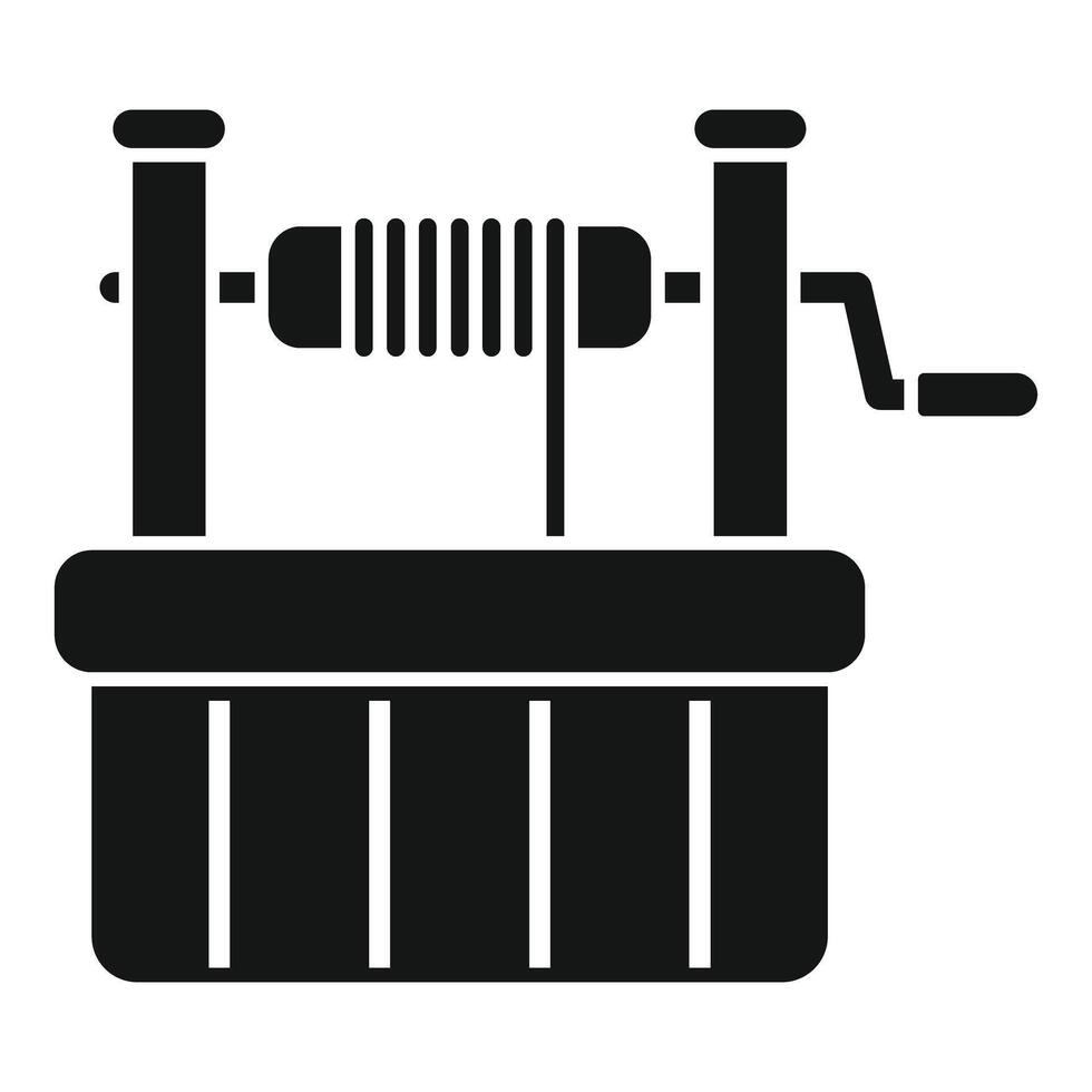 Water well with crank and rope for lifting bucket, simple icon vector