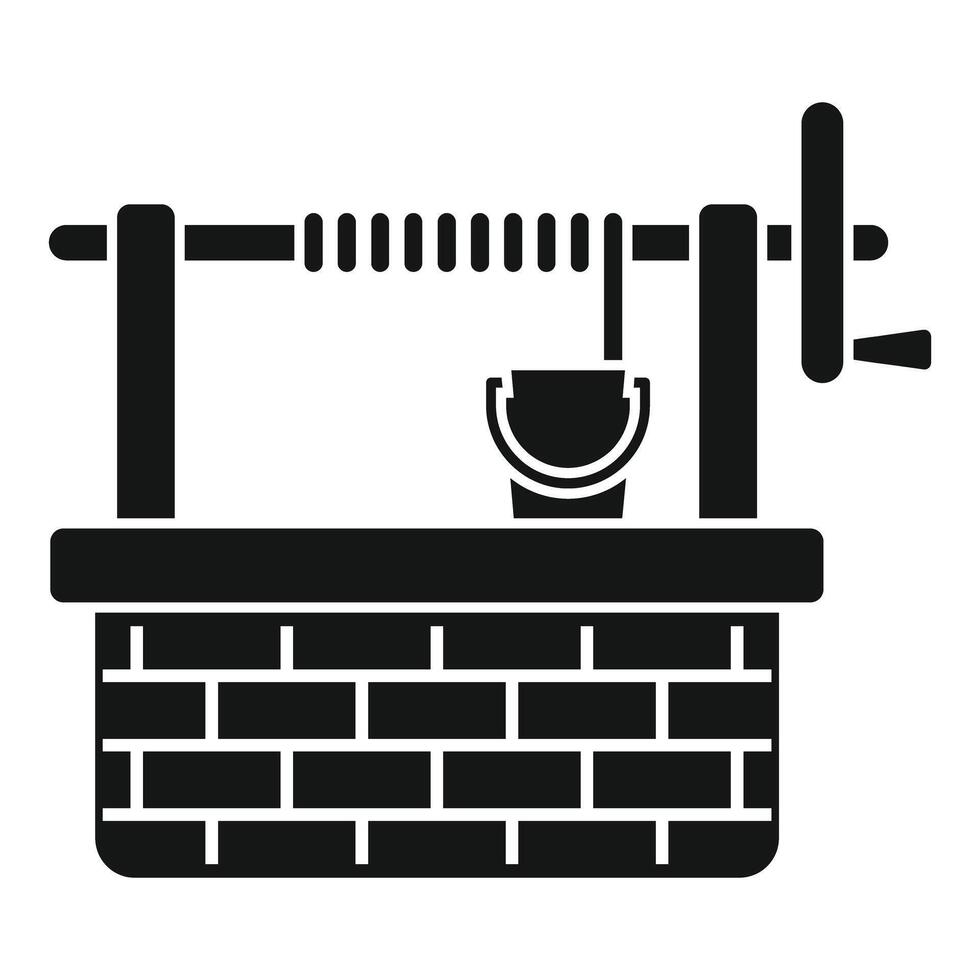 Water well with bucket hanging on rope and crank for lifting water vector