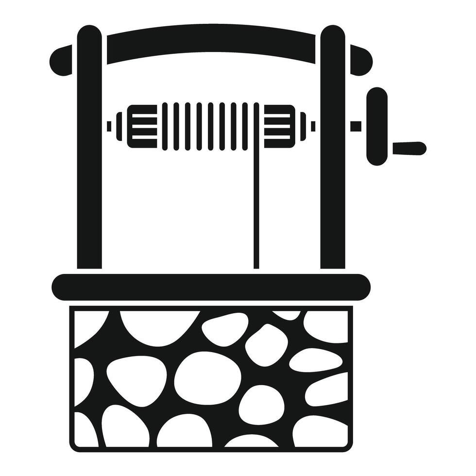 Water well with stone wall and wooden handle rotating a cylinder vector