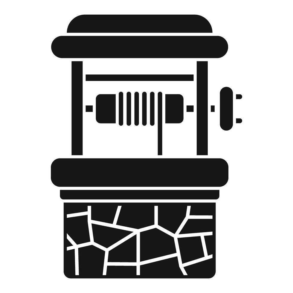 Water well with crank and rope for lifting bucket, simple icon of wishing well vector