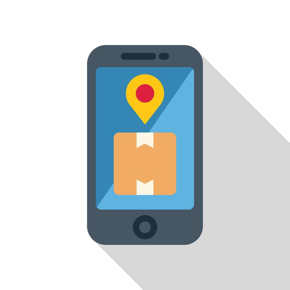 Smartphone showing parcel tracking app with location pin and cardboard box vector