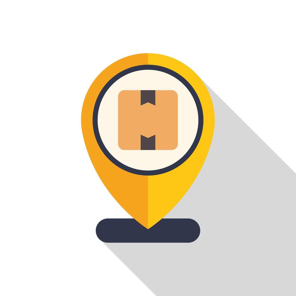 Location pin pointing cardboard box parcel for delivery and shipping vector